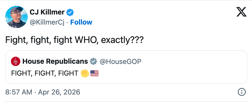 Tweet-svar som stiller spørsmål ved en tidligere tweet fra House Republicans som sier 