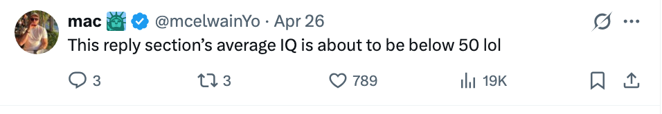 Skjermbilde av en tweet fra brukeren "mac" og sa: