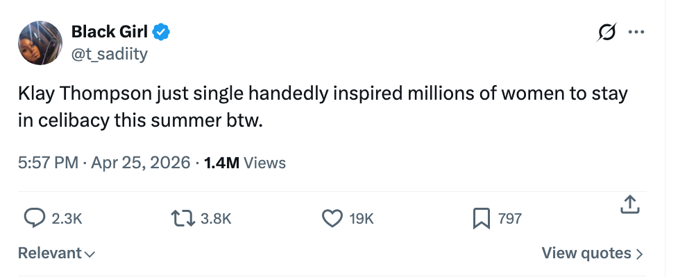 Tweet sier at Klay Thompson inspirerte millioner av kvinner til å holde seg i sølibat denne sommeren