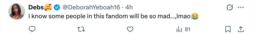 En tweet fra Debs som sa: