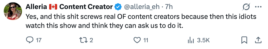 Tweet av @alleria_eh og uttrykker frustrasjon over misforståelser som påvirker innholdsskapere