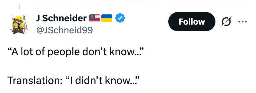 Tweet med et sitat: "Mange mennesker vet ikke..." og oversettelse: "Jeg visste ikke..."
