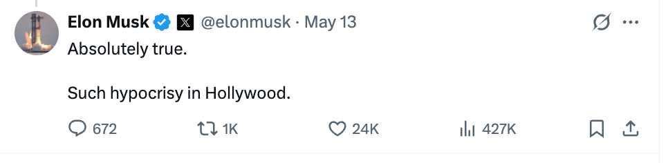 Tweet av Elon Musk lyder: