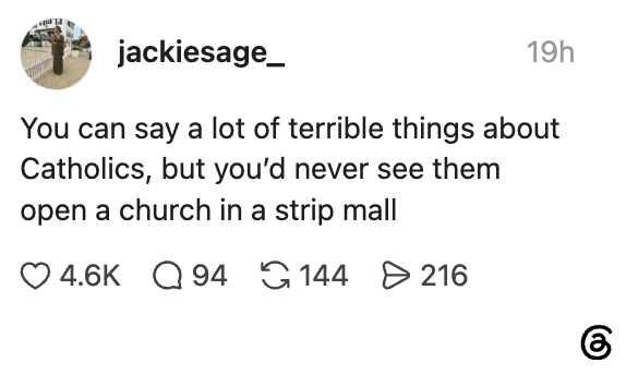 Sosiale medier-innlegg humoristisk antydet at katolikker ikke ville åpne en kirke i et stripesenter