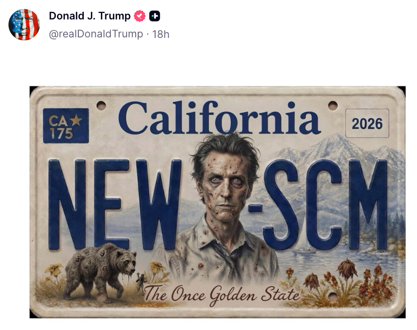 Illustrert California-skilt med teksten 