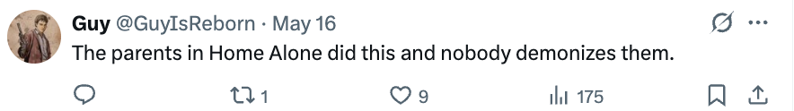 Tweet spør hvorfor foreldrene i "Alene hjemme" blir ikke kritisert