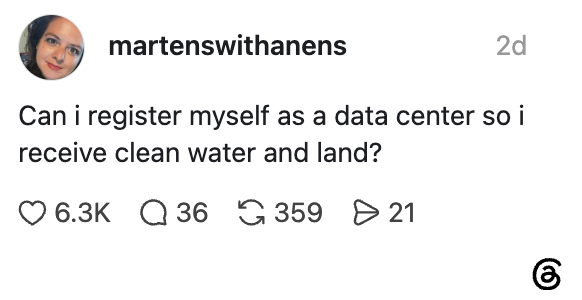 Sosiale medier legger ut en spøk om å registrere seg som et datasenter for å motta rent vann og land