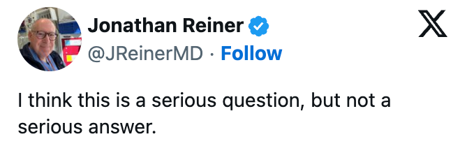 En tweet fra Jonathan Reiner lyder: