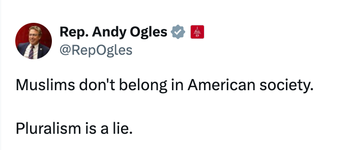 Et innlegg på sosiale medier angivelig fra representanten Andy Ogles sier: