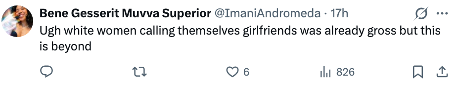 Skjermbilde av en tweet av Bene Gesserit Muvva Superior som uttrykker misbilligelse av begrepet 