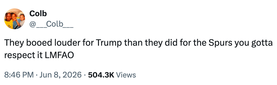 Tweet om at Trump ble buet høyere enn Spurs