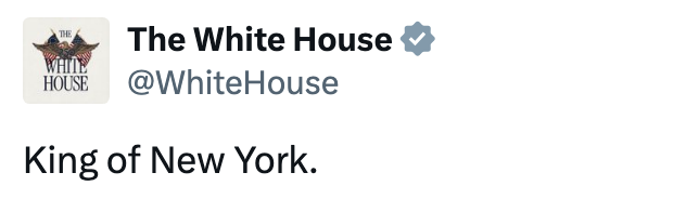 Tweet fra Det hvite hus-konto lyder: 