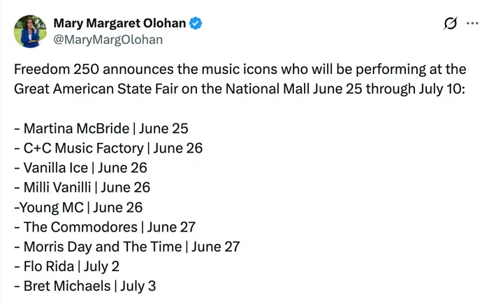 Kunngjøring av konsertserien med musikkikoner som Martina McBride, Vanilla Ice og andre fra 25. juni til 3. juli for Great American State Fair