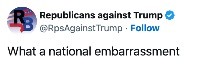 Tekst fra bildet: En tweet fra "Republicans against Trump" som sier: