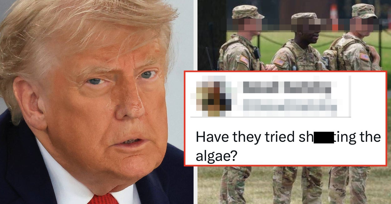 Folk kan ikke slutte å peke og le av disse bildene av nasjonalgarden som «beskytter» det reflekterende bassenget