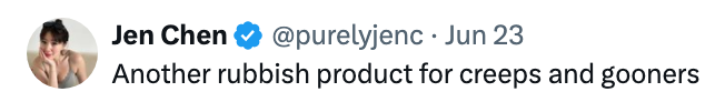 Skjermbilde av en tweet av Jen Chen: