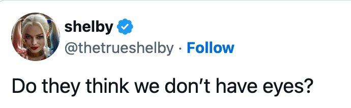Tweet av brukeren "shelby" med meldingen,