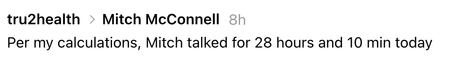 Kommentar hevder spøkefullt at Mitch McConnell snakket i 28 timer og 10 minutter