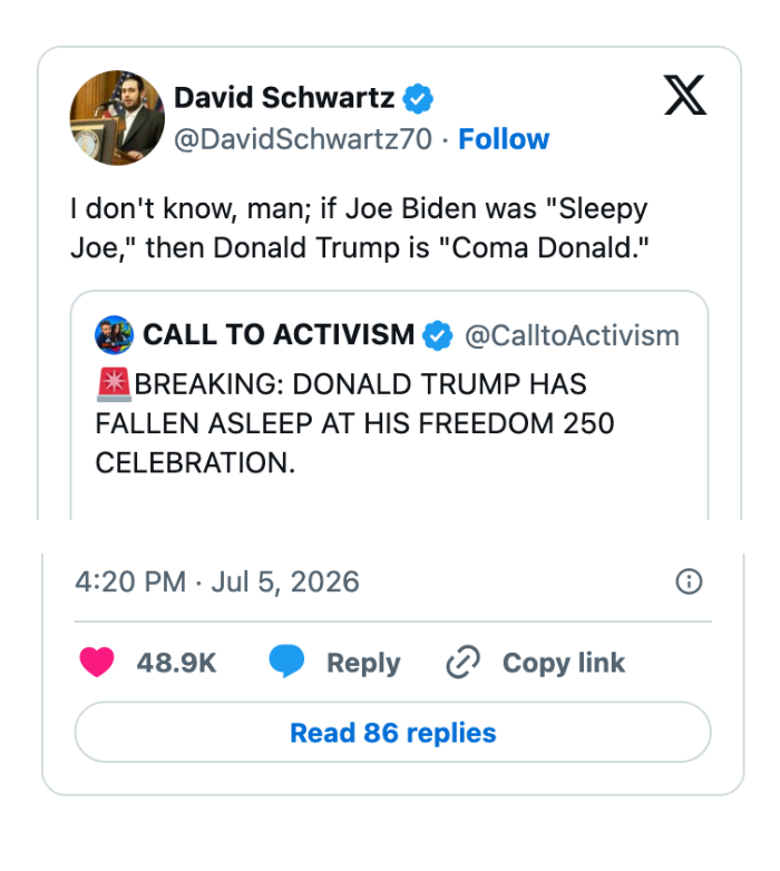 Tweet sammenligner humoristisk kallenavn for Joe Biden og Donald Trump, og foreslår