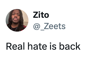 Profilbilde og tweet fra brukeren Zito lyder:
