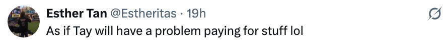 Tweet av Esther Tan som sa: