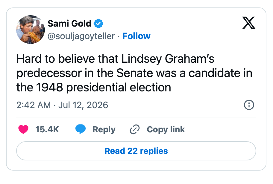 Tweet om at Lindsey Grahams forgjenger i senatet var en kandidat i presidentvalget i 1948