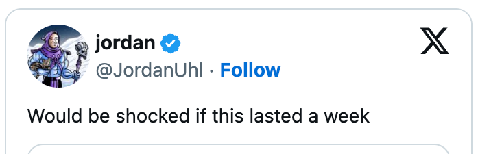 Innlegg på sosiale medier av brukeren @JordanUhl som sa: