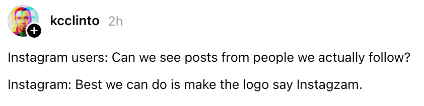 Et innlegg på sosiale medier vitser om at Instagram endrer logoen sin til
