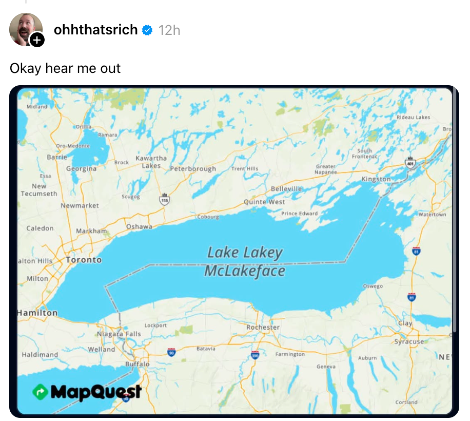 Kart merker på humoristisk vis Lake Ontario som