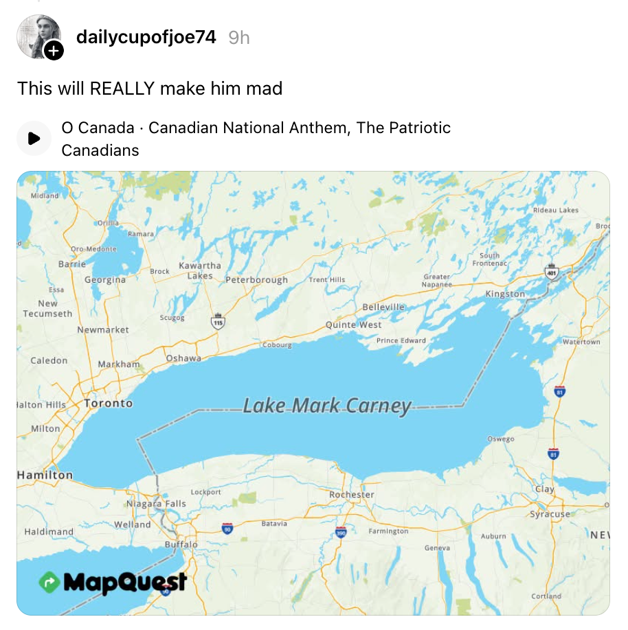 Kart over Lake Ontario humoristisk merket som Lake Matt Carney med teksten: