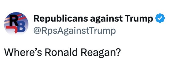 Tweet fra @RpsAgainstTrump: "Hvor er Ronald Reagan?"