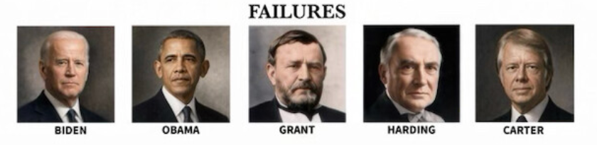 Fem amerikanske presidenter merket