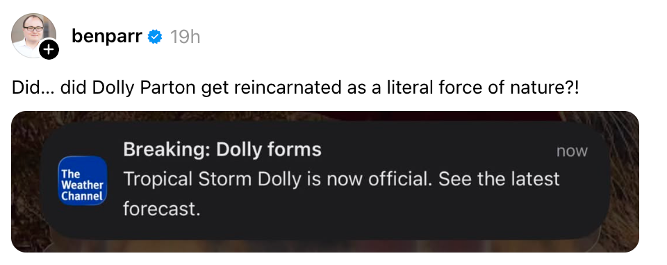 Tekstmelding fra The Weather Channel: 