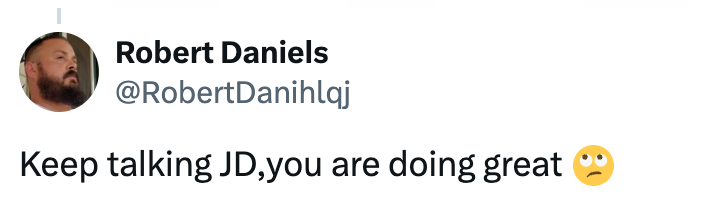 Et innlegg på sosiale medier av Robert Daniels som sa: