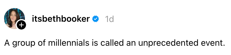 Et innlegg på sosiale medier av itsbethbooker lyder: