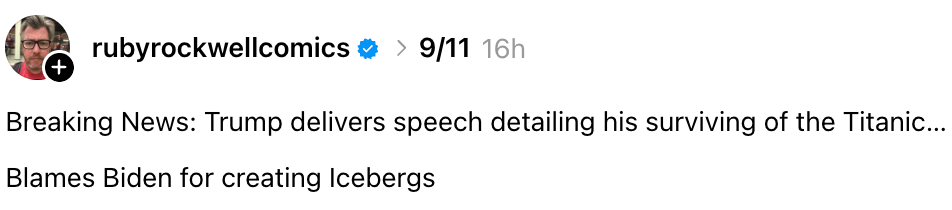 Sosiale medier-innlegg hevder spøkefullt at Trump holdt en tale om å overleve Titanic og klandrer Biden for isfjell