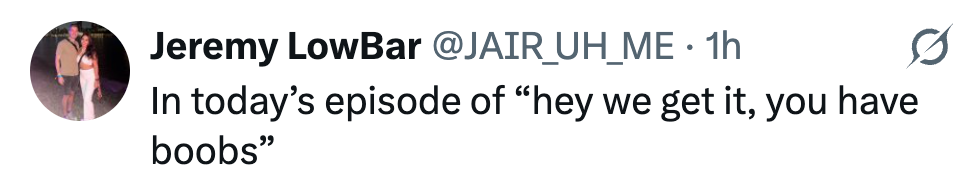 Skjermbilde av en tweet av Jeremy LowBar som lyder: