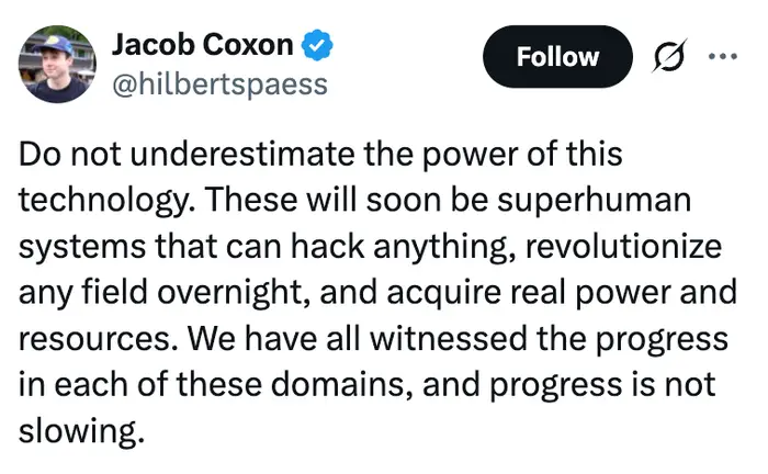 Tweet av Jacob Coxon om den transformative og raske virkningen av avansert teknologi