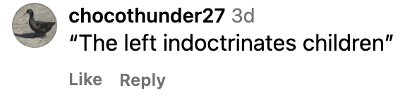 Kommentar av chocothunder27: "Venstresiden indoktrinerer barn."