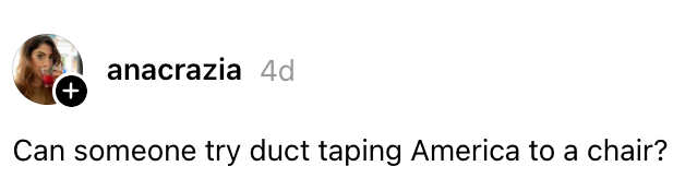 Profilbilde og tekstinnlegg som ber om å teipe America til en stol