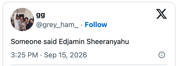 Skjermbilde av en tweet av brukeren @grey_ham_ som spøkefullt sa: