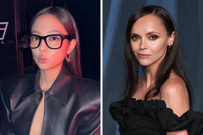 Til venstre: Jennie med Metas AI-briller. Til høyre: Christina Ricci på et arrangement